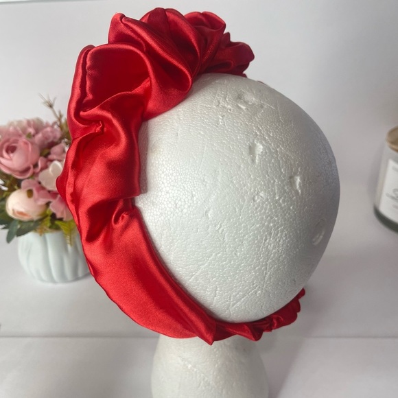Red Satin Headband wrap scrunched For Women Pleated design - Picture 8 of 10